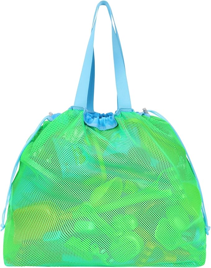 BrainyBees Extra Large Mesh Beach Toy Bag With Drawstring - Lightweight Tote for Sand Toys, Children's Storage Bag for Tra...