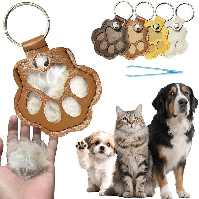WDFXLWT 4 Pcs Dog Fur Storage Keychain, Unique Memorial Collection Key Chain, Cute Leather Paw Keychain Pet Hair Keepsake ...