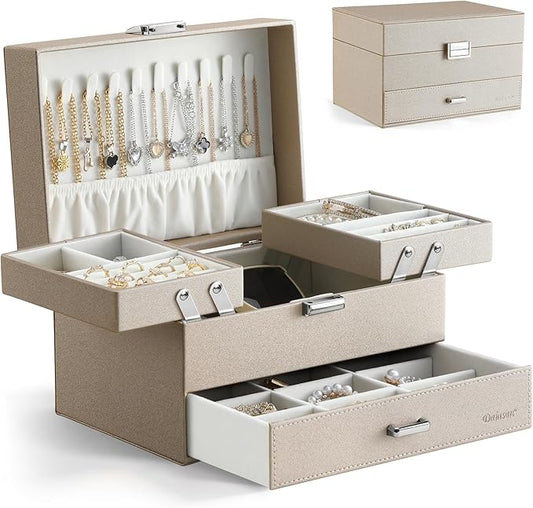 Dajasan Jewelry Organizer Box, Large Jewelry Boxes for Women Girls, Space-Saving 3 Layers Jewelry Storage Case with Drawe...