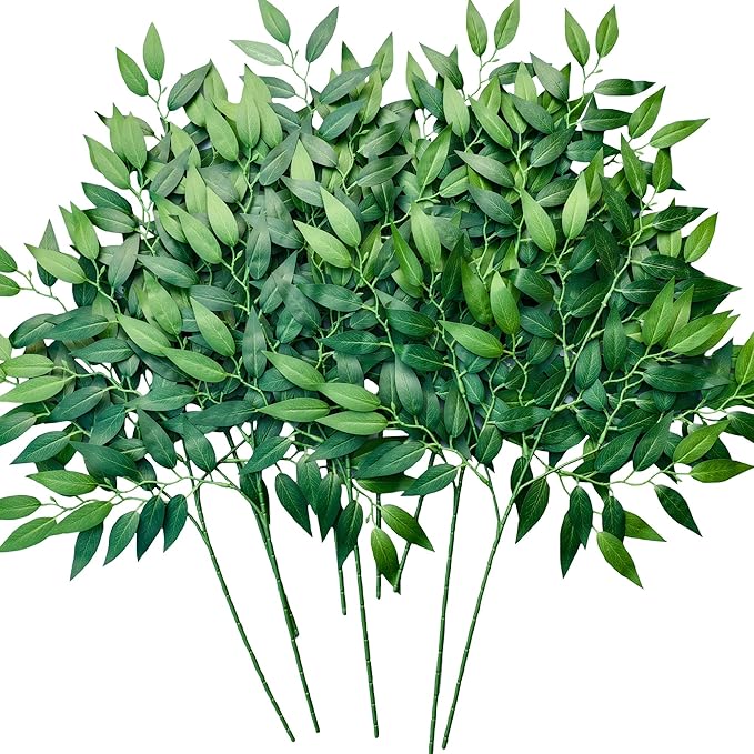 FUNORNAM 8Pcs Italian Ruscus Greenery Stems 26" Artificial Silk Greenery Leaves for DIY Wedding Arch Bouquet Filler Table ...