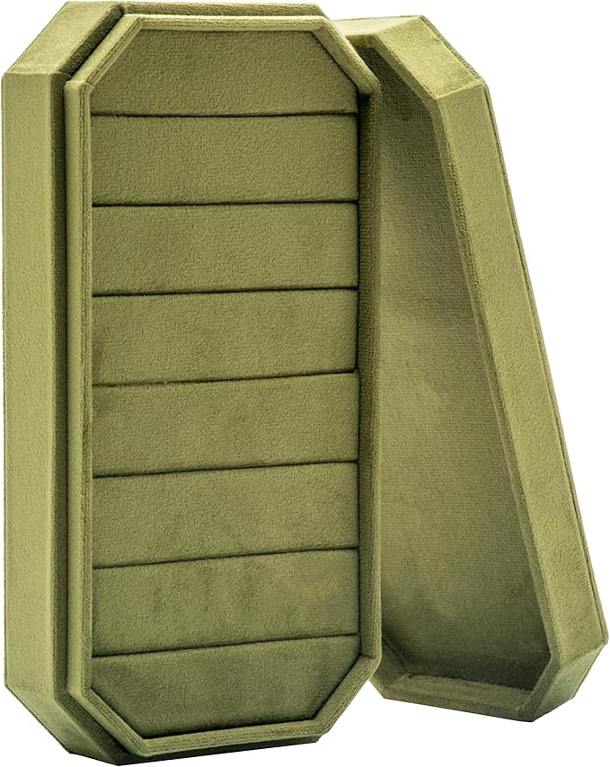 COWFEX Velvet Ring Organizer Display Tray Jewelry Box Earring Holder Case for Wedding Birthday Christmas Day (Olive Green)