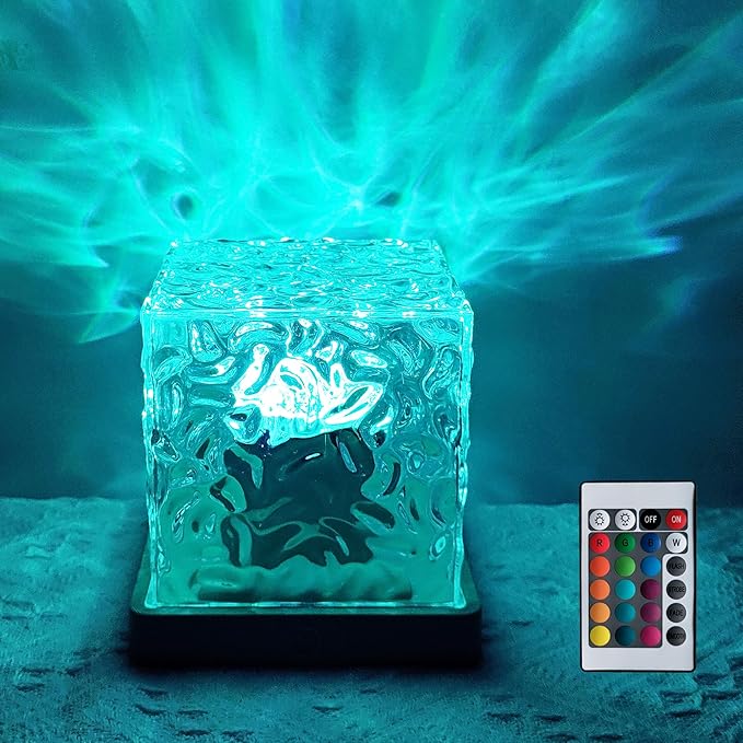 BENCACAO Ocean Wave Projector Light, Rechargeable Cube 16 RGB Color Changing Water Ripple Mood Lamp for Bedroom,Bathroom D...