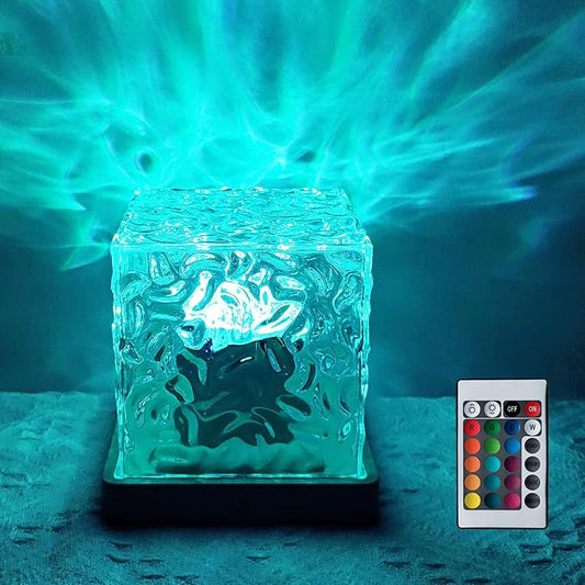 BENCACAO Ocean Wave Projector Light, Rechargeable Cube 16 RGB Color Changing Water Ripple Mood Lamp for Bedroom,Bathroom D...
