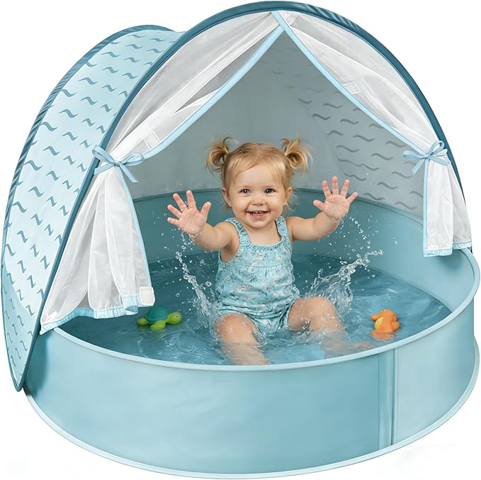 WEMOH Baby Beach Tent with Pool, 3-in-1 Upgrade Pop Up UPF 50+ Sun Protection Shelter with Mosquito Net Babies Toddlers Po...