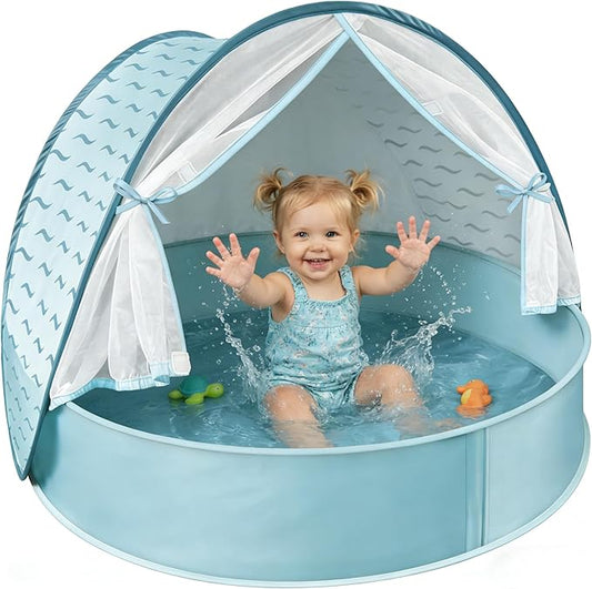 WEMOH Baby Beach Tent with Pool, 3-in-1 Upgrade Pop Up UPF 50+ Sun Protection Shelter with Mosquito Net Babies Toddlers Po...