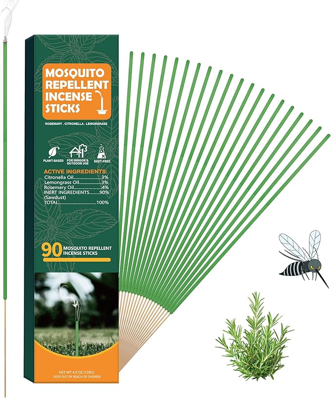 90 pcs Citronella Mosquito Repellent Incense Sticks, Deet Free Mosquito Repellent Outdoor Patio, Natural Essential Oil Mos...