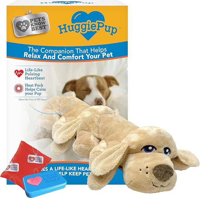 HuggiePup by Pets | Comfort Companion with Heartbeat Sleep Aide for Dogs & Puppies, Heating for Calming Relief Day or Nigh...