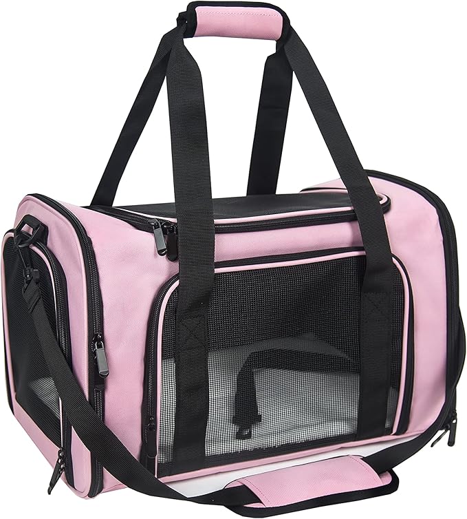 NextFri Soft Sided Carrier for Small Medium Cats Dogs,TSA Airline Approved Collapsible Travel Pet Carrier Medium Pink