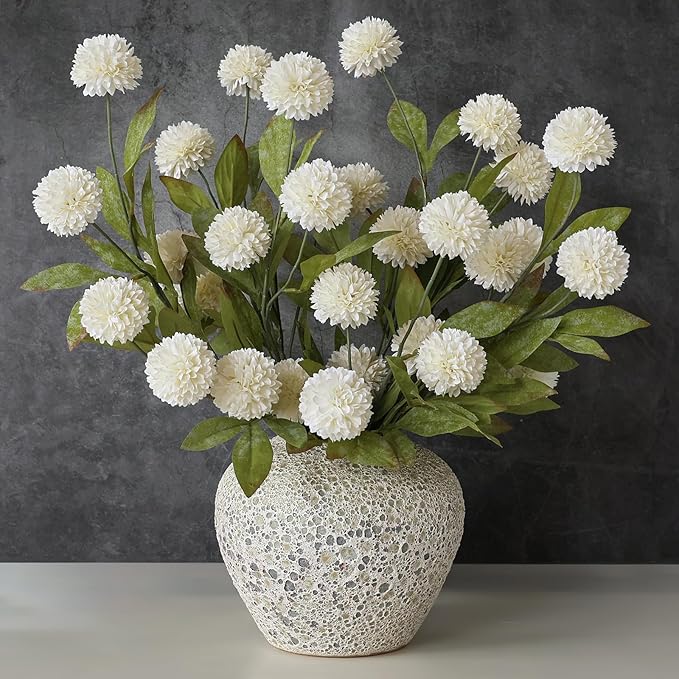 VIERENA 6 Pcs Faux Silk Pompon Mum Artificial Flowers for Vase -27", Bulk Fake Chrysanth Branches with Stems for DIY Bouqu...