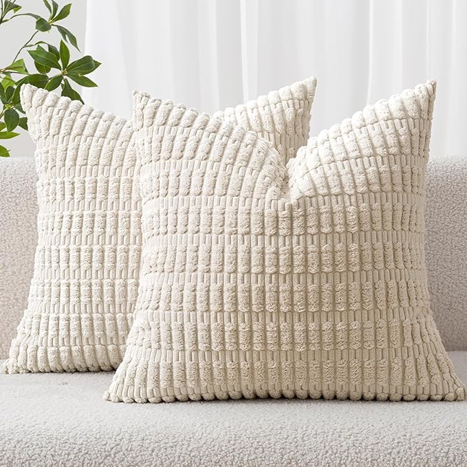 MIULEE Pack of 2 Corduroy Decorative Throw Pillow Covers 18x18 Inch Soft Boho Striped Pillow Covers Modern Farmhouse Home ...