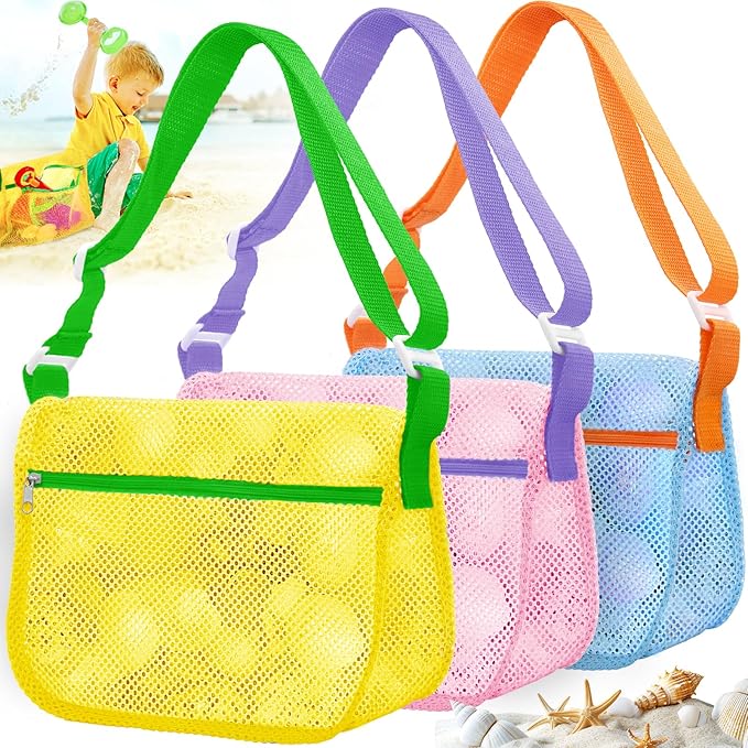 Apidgrowth Shell Bags for Beach,3Pcs Seashell Collecting Bag with Adjustable Shoulder Straps, Beach Mesh Bag for Storing B...