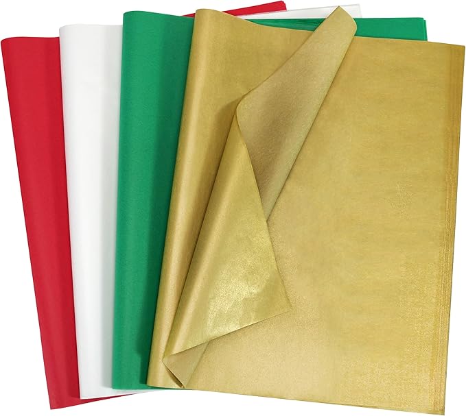 120 Sheets Christmas Tissue Paper for Gift Bags, 20" x 14" Red Green Gold White Wrapping Tissue Paper for Gifts Holiday De...