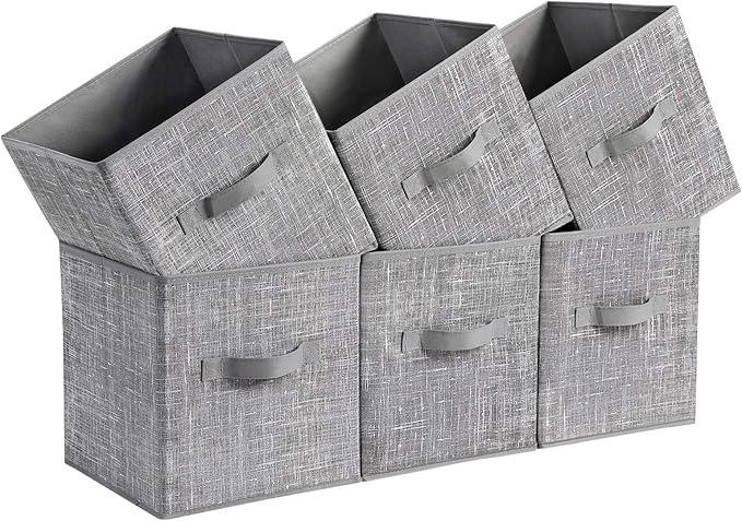SONGMICS Storage Cubes, 11-Inch Non-Woven Fabric Bins with Double Handles, Set of 6, Closet Organizers for Shelves, Foldab...