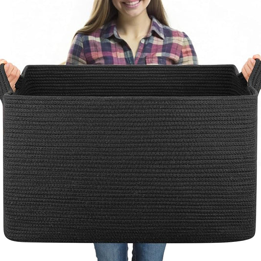 OIASKET 95L Extra Large Blanket Basket, 24" x 16.9" x 14.2" Woven Storage Basket for Living Room, Rectangle Nursery Blanke...