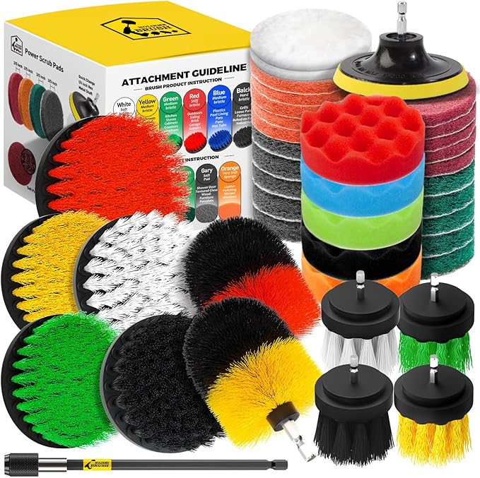 Holikme 40 Piece Drill Brush Attachment Set Scrub Pads Scouring Pads Power Scrubber Brush with Extend Long Attachment All ...