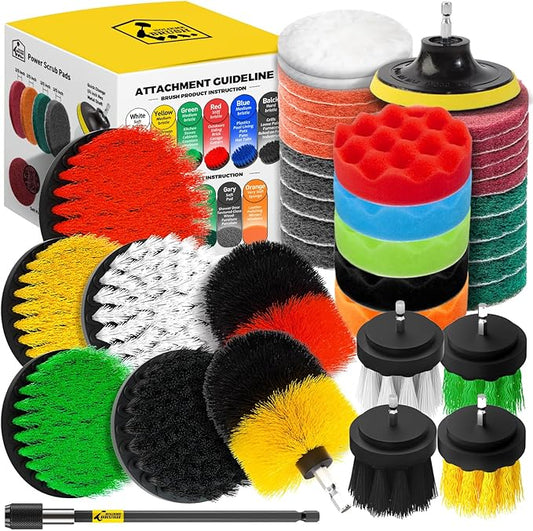 Holikme 40 Piece Drill Brush Attachment Set Scrub Pads Scouring Pads Power Scrubber Brush with Extend Long Attachment All ...