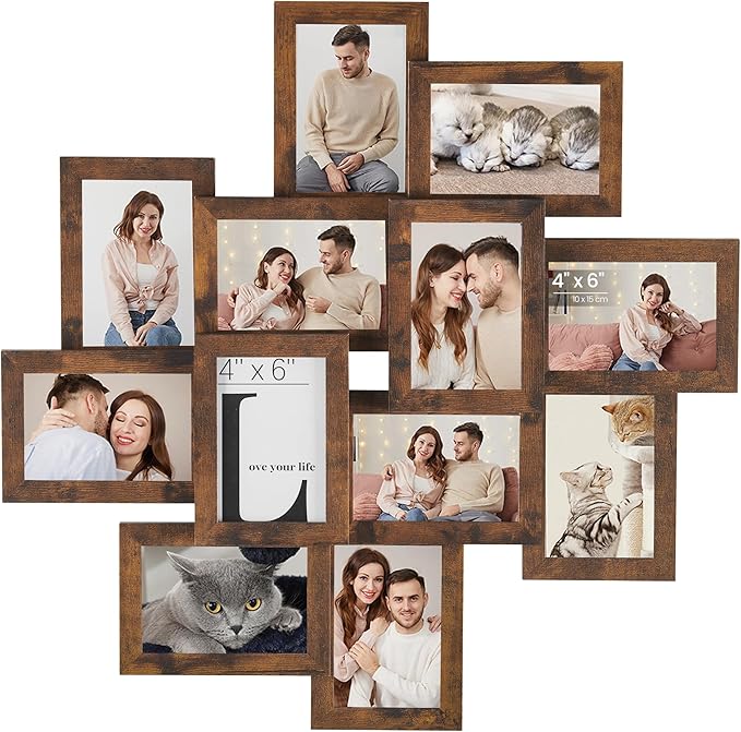 SONGMICS 4x6 Picture Frames Collage Wall Decor, 12-Pack Photo Collage Frame, Multi Picture Frame Set with Glass Front, Ass...
