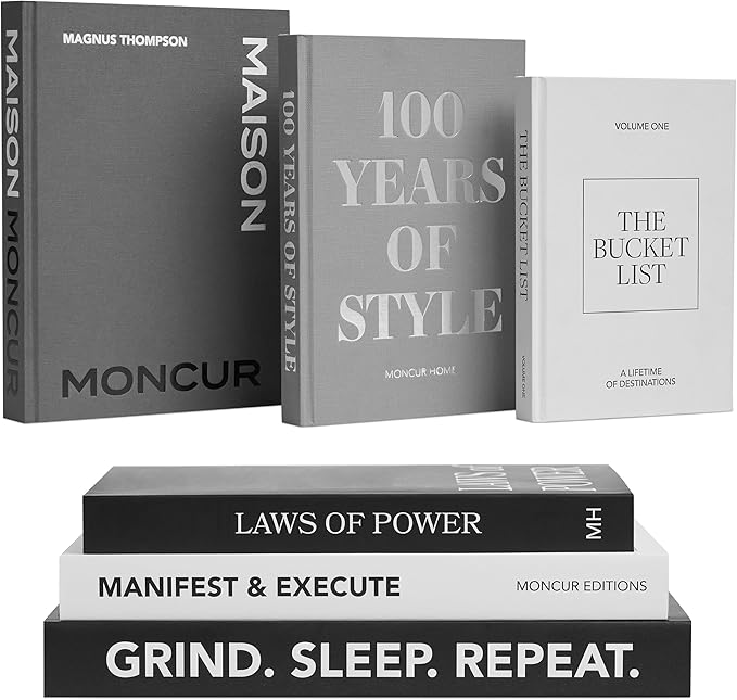 Moncur Home Decorative Coffee Table Books Set of 3 Black & White Design Books with Removable Covers and Real Blank Pages f...