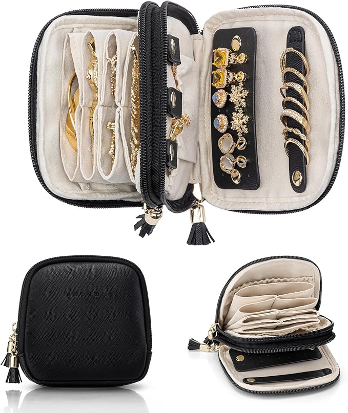 VLANDO Travel Jewelry Case,2-Layer Jewelry Organizer for Travel,Mothers Day Mom Gifts,Multi-Compartment Jewelry Storage fo...