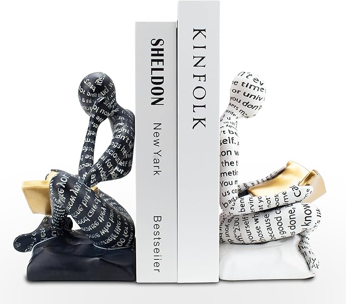 Heavy Duty Book Ends for Shelves, Thinker Decorative Bookends for Heavy Books, Unique Book Stoppers to Hold Book, Bookshel...