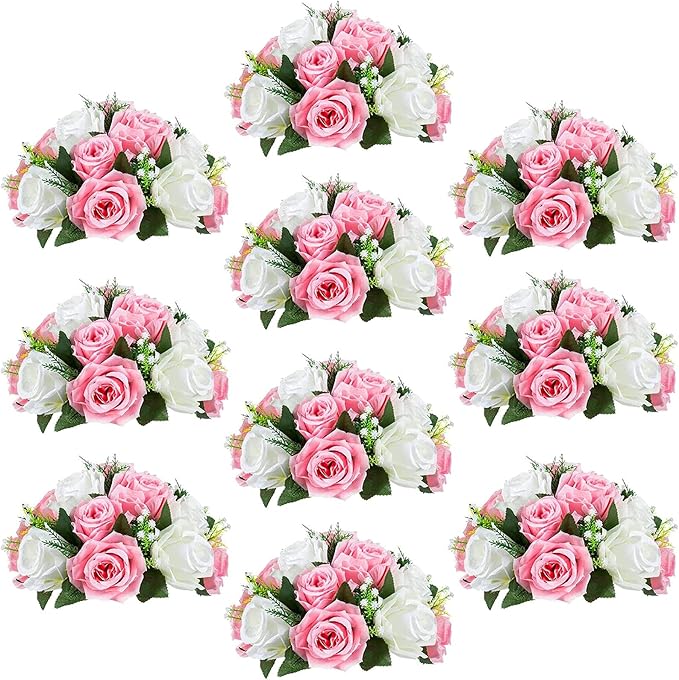 Sziqiqi Pack of 10 Fake Flowers, Silk Rose Flowers, Suit for Wedding/Party Centerpiece Road Lead Flower Rack Decorations, ...