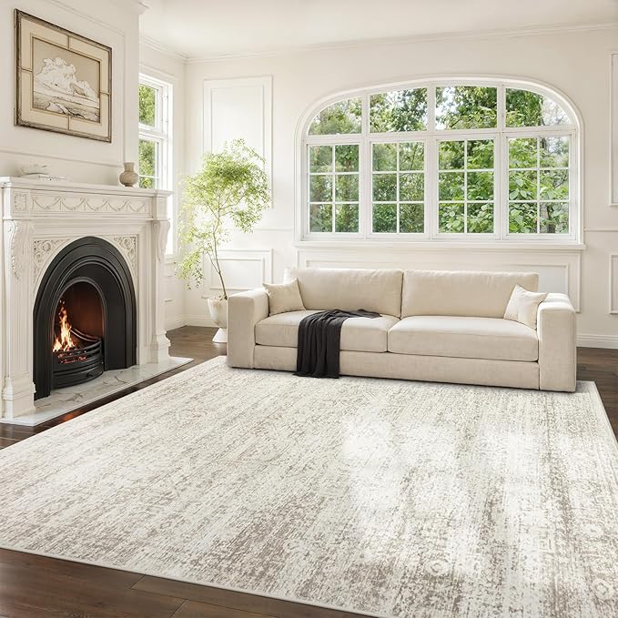 Srugn Washable Rugs 8x10 Area Rugs for Living Room,Ultra Soft Faux Wool Retro Rugs for Bedroom,Dining Room,Non Slip&Non-Sh...