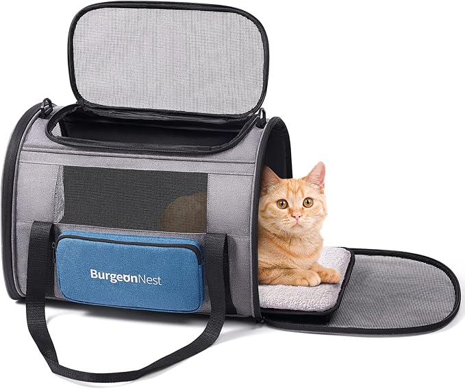 BurgeonNest Cat Carrier for Large Cats 20 lbs,Medium Pet Under 25 lbs,2 Puppy and Small Dogs with Unique Side Bag,Top Load...
