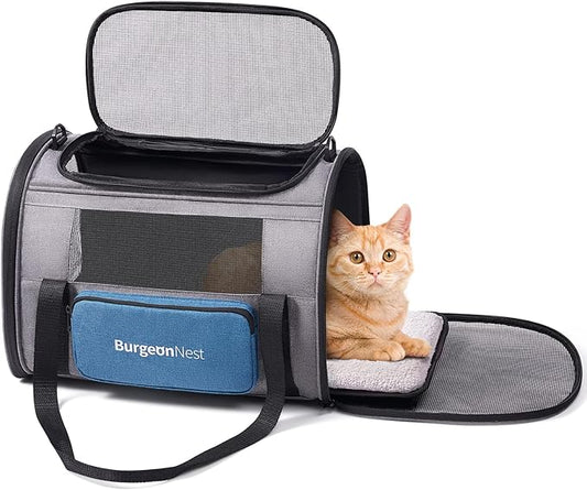 BurgeonNest Cat Carrier for Large Cats 20 lbs,Medium Pet Under 25 lbs,2 Puppy and Small Dogs with Unique Side Bag,Top Load...
