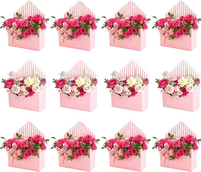 FYSUIMU 12Pcs Mother's Day Floral Envelope Box Empty Flower Stripe Paper Box Florist Bouquet Packaging Box for Valentine's...