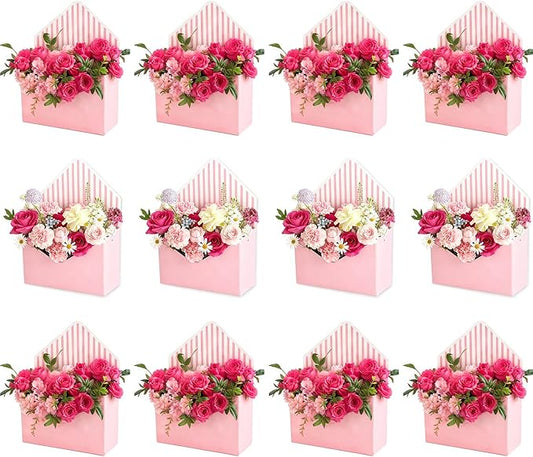 FYSUIMU 12Pcs Mother's Day Floral Envelope Box Empty Flower Stripe Paper Box Florist Bouquet Packaging Box for Valentine's...