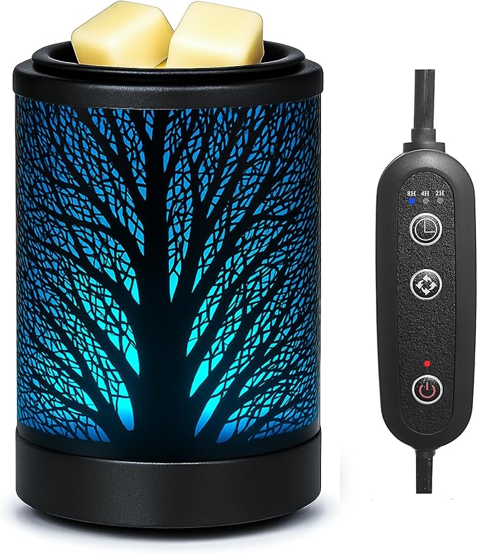 MeplLivs Wax Melt Warmer 2-in-1 Candle Wax Warmer with Timer-PTC Heating Plate with 7 Colors LED Changing Light Reusable S...