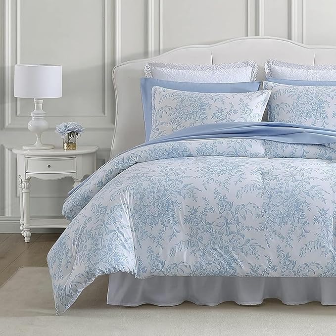 Laura Ashley - Queen Comforter Set, Soft & Reversible Cotton Floral Bedding with a Medium Weight Feel, 3 Piece Bed Set wit...