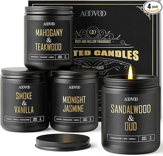 AOOVOO Scented Candles for Men - 4 Pack Candles for Home Scented, 36oz Soy Wax, 200 Hour Burn Time, Men Candle Set, Sandal...