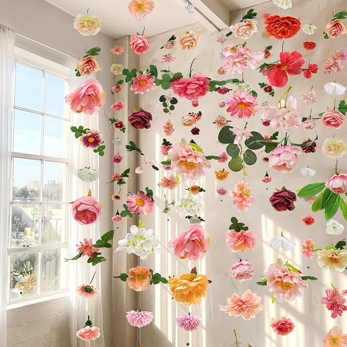 XunYee 6 Pcs 35.4 ft Flower Garlands Artificial Wildflower Vines Floral Hanging Backdrop Fake Flower Garlands Faux Silk Wi...