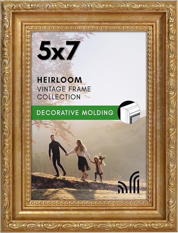 Americanflat 5x7 Picture Frame with Shatter-Resistant Glass - Vintage Frames with Easel - Ornate Picture Frames for Wall a...