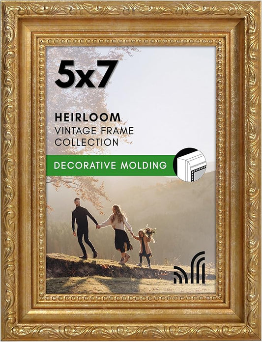 Americanflat 5x7 Picture Frame with Shatter-Resistant Glass - Vintage Frames with Easel - Ornate Picture Frames for Wall a...