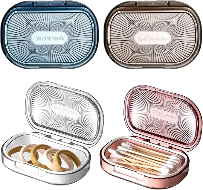 Kigley 4 Pcs Hair Tie Container Small Portable Travel Cotton Swab Holder Dispenser with Lid Plastic Box Storage Containers...