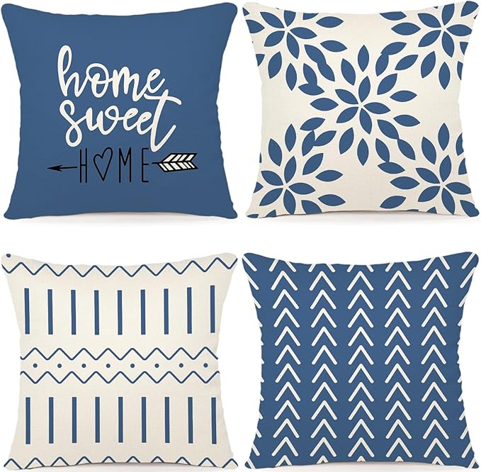 YCOLL Pillow Covers 18x18 Set of 4, Modern Sofa Throw Pillow Cover, Decorative Outdoor Linen Fabric Pillow Case for Couch ...