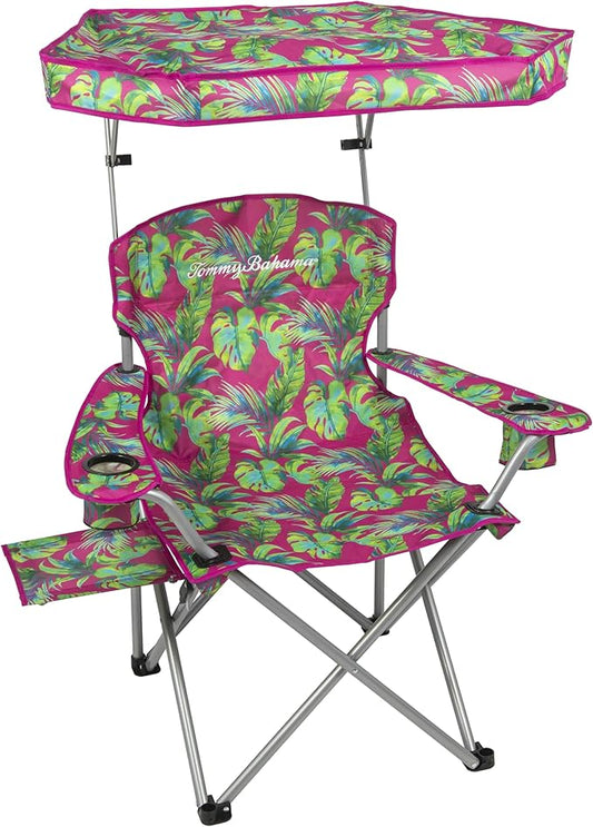Tommy Bahama Extra-Wide Folding Beach Chair with Max Shade Canopy, Side Table, and Cup Holders, 25" W Outdoor Portable Cam...