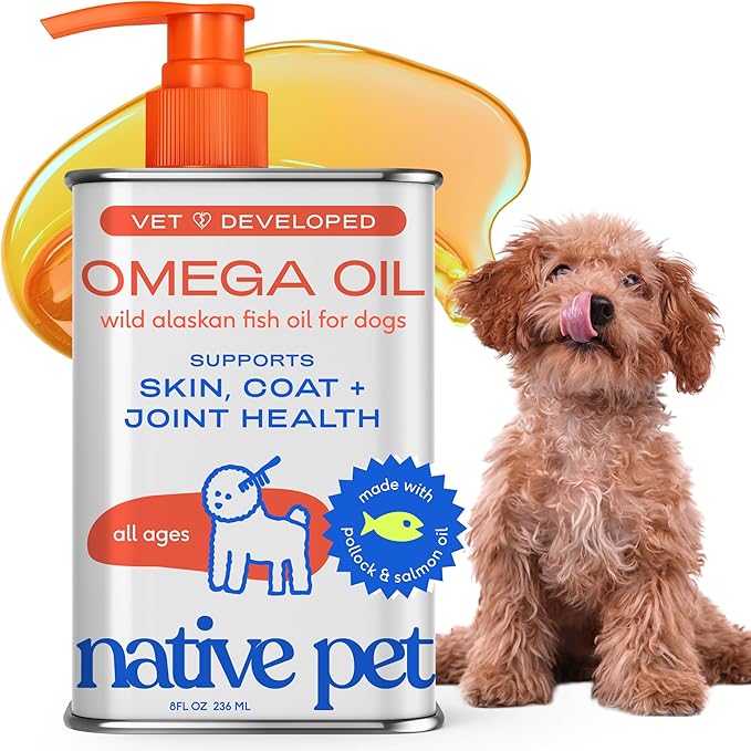 Native Pet Omega 3 Fish Oil for Dogs & Cats – Wild Alaskan Salmon Oil for Dogs Skin and Coat, Supports Joints, Heart & She...