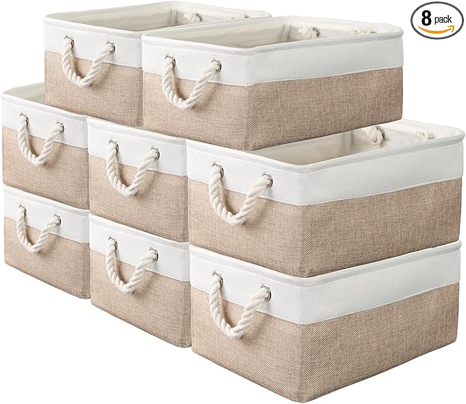 8 Pack Storage Basket Bins - Decorative Baskets Bulk Storage Box Cubes Containers with Handles for Clothes Storage Bathroo...
