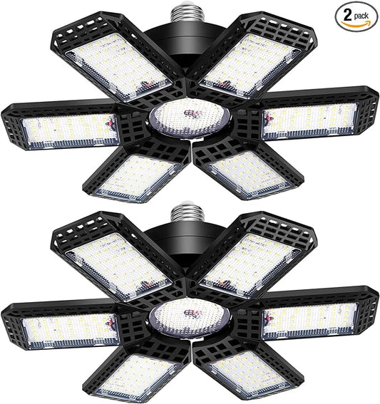 AUDLES 2 Pack Garage Lights, 200W 20000LM 6500K LED Shop Lights, Garage Light Ceiling Led with 6+1 Deformable Panels, Scre...