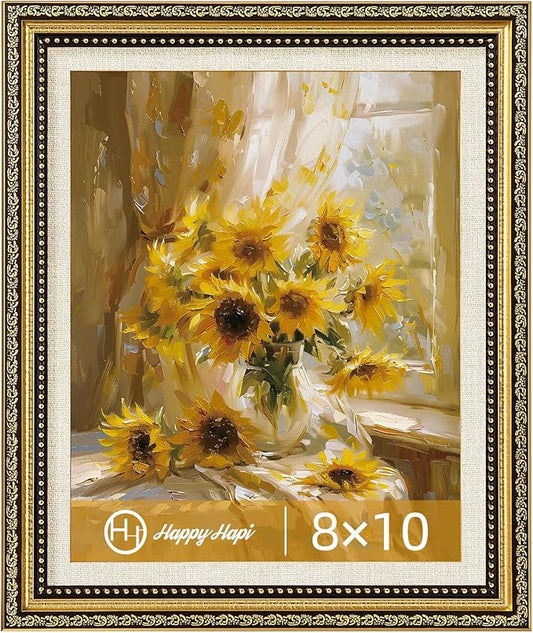 HappyHapi 8x10 Picture Frame Gold, Vintage Picture Frames for Wall or Tabletop Display, Antique Photo Frame for Wall Décor...