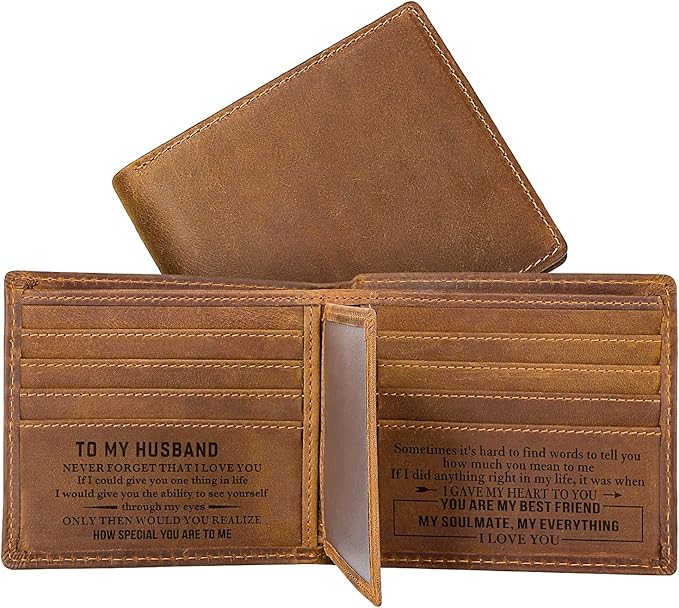 kullder Mens Wallet Engraved Leather Wallets Personalized Mens Gifts for Husband from Wife Custom Wallet for Man Anniversa...