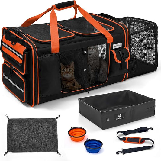 Expandable Extra Large Cat Carrier for 2 Cats with Litter Box for Kitten, Large Cat Small Dog Pet - Collapsible Double Cat...