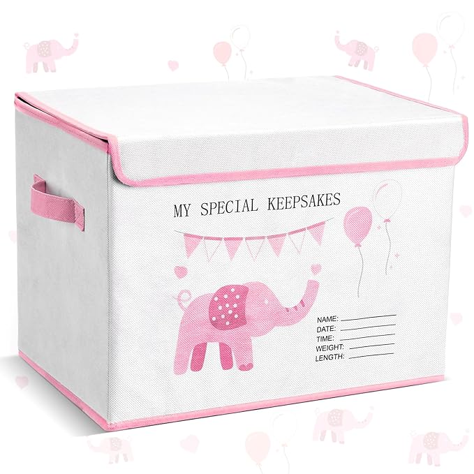 LemonRoad 16x12x12inch Baby Memories Keepsake Box Baby Shower Elephant First Keepsake Box New Parent Newborn Baptismal Bir...