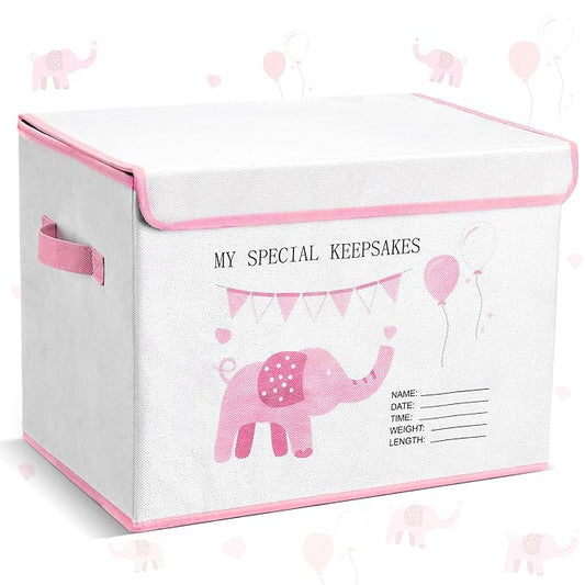 LemonRoad 16x12x12inch Baby Memories Keepsake Box Baby Shower Elephant First Keepsake Box New Parent Newborn Baptismal Bir...