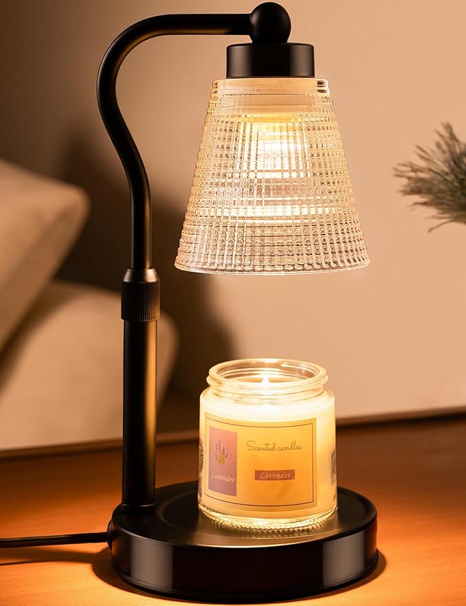 Candle Warmer Lamp for Jar Candles, Height Adjustable & Dimmable with 2/4/8H Timer, 2*50W Halogen Wax Melter Warmer for Ho...