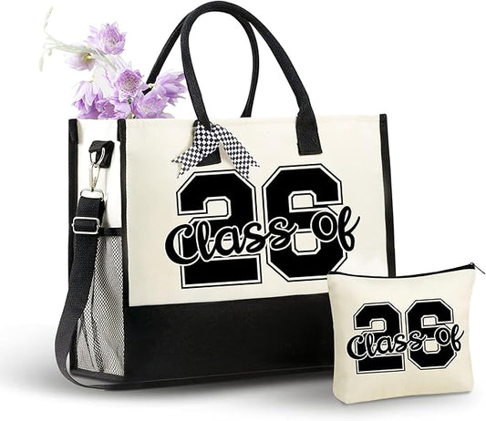 InnoBeta 2026 Graduation Gifts, Class of 2026 Gifts Canvas Tote Bag with Top Zipper Closure and Shoulder Strap for Graduat...