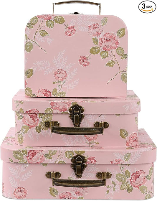 Anndason Set of 3 Paperboard Suitcases Storage Box Storage Gift Boxes With Lids for Photo Storage Home Decoration, Weddin...